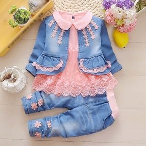Spring Autumn Infant Baby Girls Denim Clothing Set